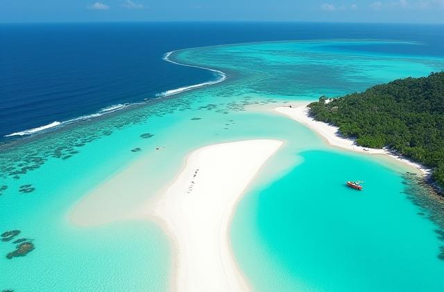 Lanskap drone sebuah perkampungan nelayan yang damai, pandangan udara.